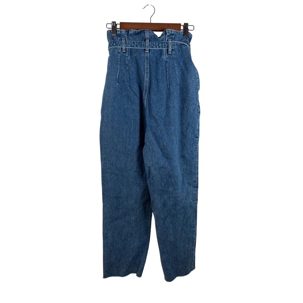 Abercrombie & Fitch Mom Jean Womens 26/2R‎ Blue Paperbag Waist Belted Straight